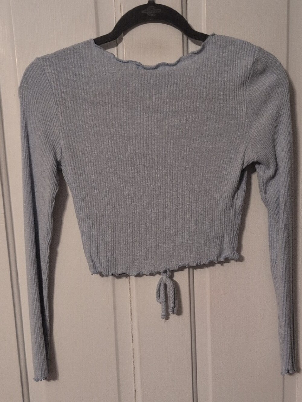 Altar'd State Light Blue Ribbed Long-Sleeve Ruched Crop Top - Picture 2 of 3